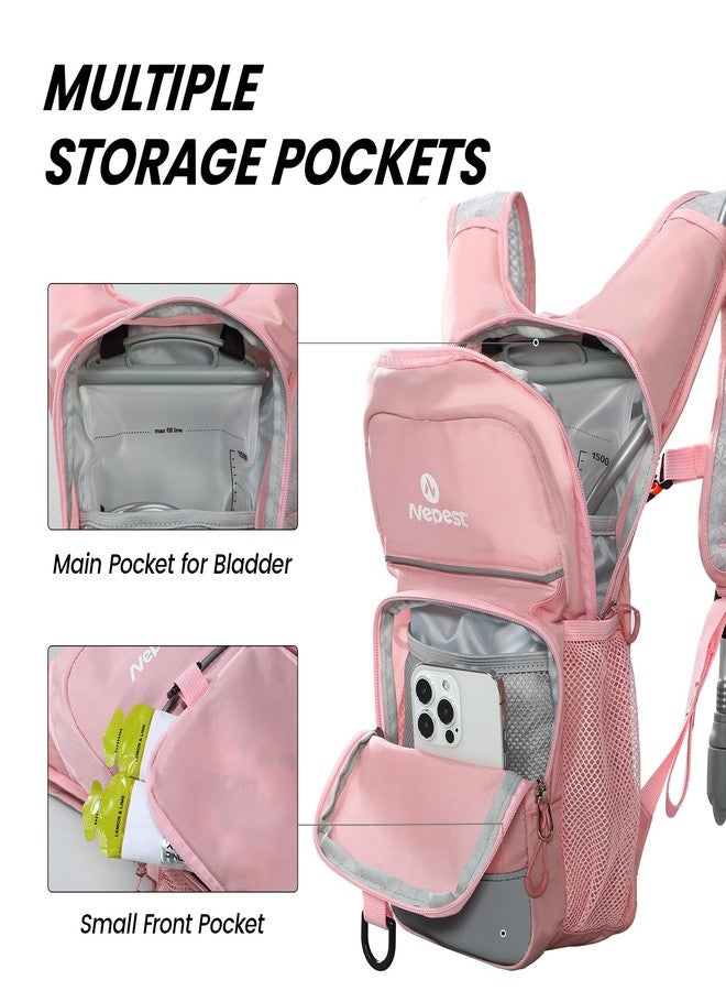 Nepest Kids Hydration Backpack, Mini Water Backpack with 1.5L Water Bladder for Hiking Cycling Running, Pink - Image 2