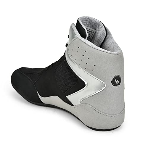 USI UNIVERSAL 701WBG Comferto Black/Grey Sports Shoes for Wrestlers for Men & Women with Pu Suede, Mesh & Rubber Construction (6 UK/Ind) - Image 4