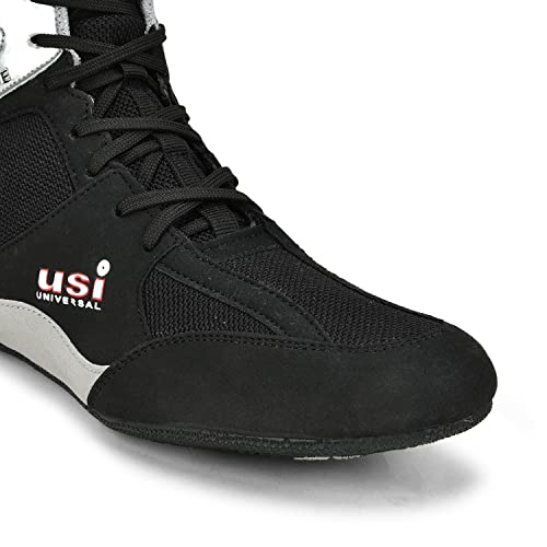 USI UNIVERSAL 701WBG Comferto Black/Grey Sports Shoes for Wrestlers for Men & Women with Pu Suede, Mesh & Rubber Construction (6 UK/Ind) - Image 3