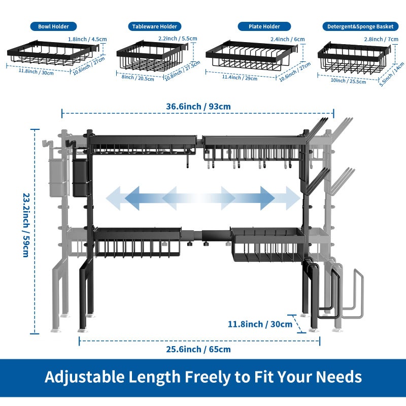 HOWDIA Over The Sink Dish Drying Rack,Expandable 2-Tier Stainless Steel Over The Sink Dish Rack with Utensil Holder Dish Drainers for Kitchen Counter - Image 3