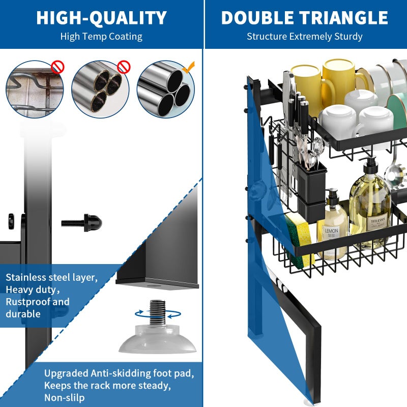 HOWDIA Over The Sink Dish Drying Rack,Expandable 2-Tier Stainless Steel Over The Sink Dish Rack with Utensil Holder Dish Drainers for Kitchen Counter - Image 4