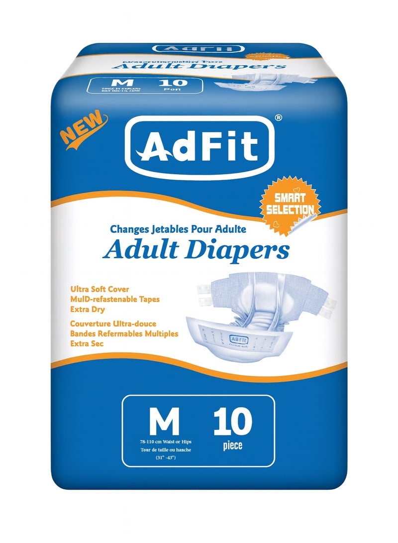 78>110cm AdFit Adult Diapers 10 Medium Pack