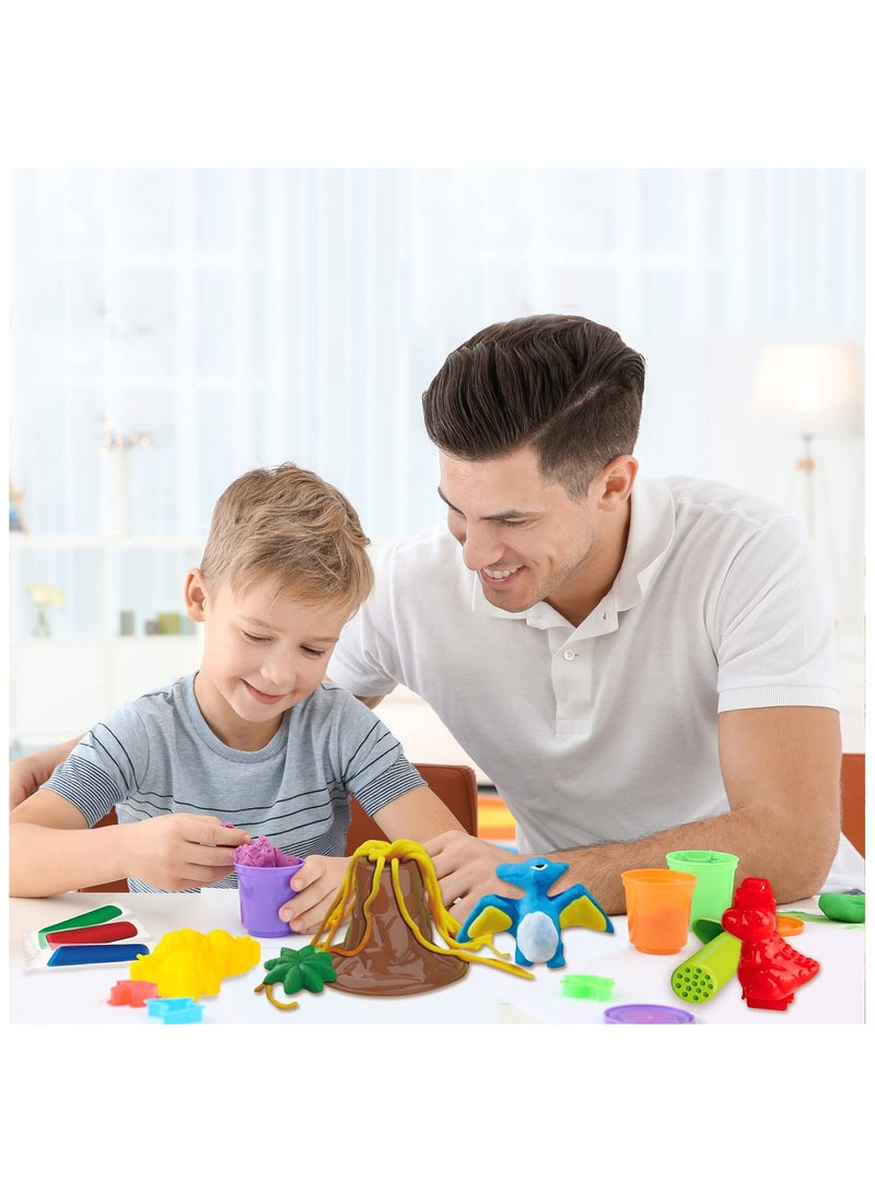 SYOSI Clay Sets for Kids Ages 2-4 - Dinosaur Play Dough Tool Kit includes 30 Pack of Clay Dough, Dinosaur, Volcano, Fossil Molds, Tools and Storage Case, Art & Craft Kit DIY Toy Set, Educational Gift - Image 2