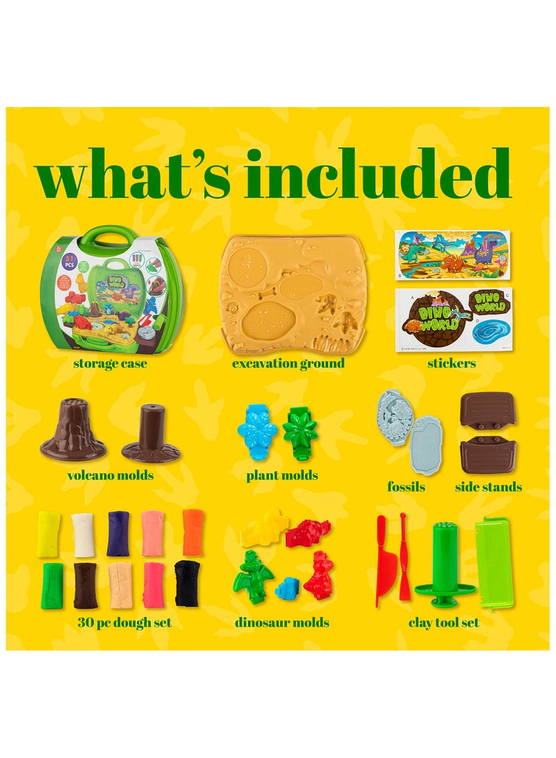 SYOSI Clay Sets for Kids Ages 2-4 - Dinosaur Play Dough Tool Kit includes 30 Pack of Clay Dough, Dinosaur, Volcano, Fossil Molds, Tools and Storage Case, Art & Craft Kit DIY Toy Set, Educational Gift - Image 5