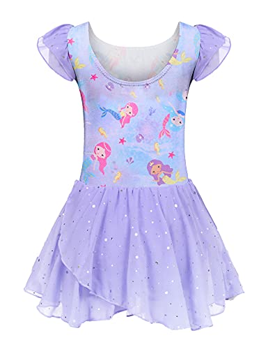 Arshiner Girls Ruffle Sleeve Ballet Dance Dress Tutu Skirted Leotard - Image 2