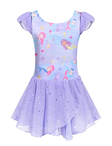 Arshiner Girls Ruffle Sleeve Ballet Dance Dress Tutu Skirted Leotard - Image 1