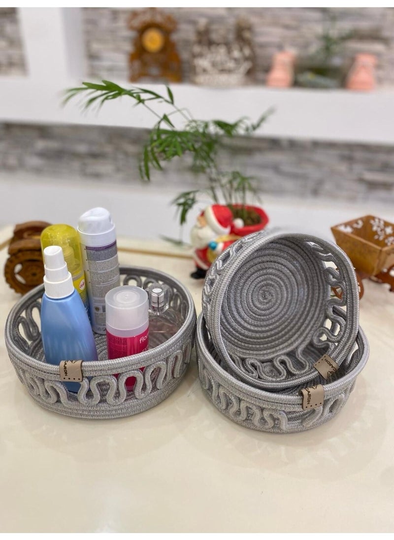 My Doğa Store My Nature Store 3-Piece Basket Multi-Purpose Organizer Embroidered Wicker Jute Basket Set  - Image 1