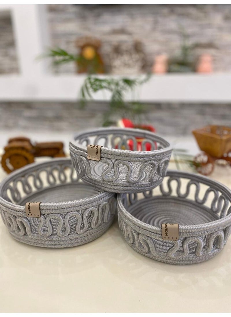 My Doğa Store My Nature Store 3-Piece Basket Multi-Purpose Organizer Embroidered Wicker Jute Basket Set  - Image 2