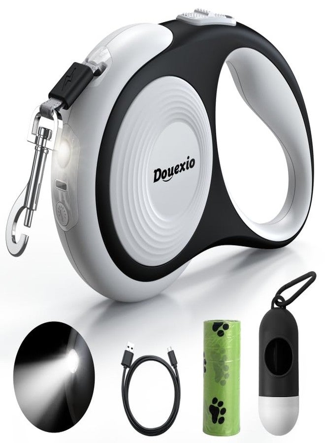 طوق كلاب قابل للسحب مع مصباح LED، طوق كلاب مطور من Douexio 3 في 1 قابل للسحب للكلاب الصغيرة والمتوسطة حتى وزن 66 رطلاً، طوله 16 قدمًا، مقبض مانع للانزلاق، فرامل بيد واحدة (أبيض) - Image 1