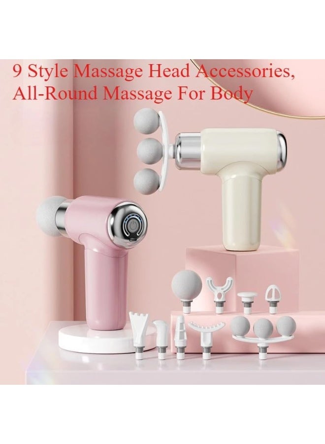 مسدس تدليك صغير - جهاز تدليك عضلي محمول باليد بتقنية الطرق مع 9 رؤوس و6 سرعات، هادئ للغاية، شحن سريع من النوع C، بطارية 1200 مللي أمبير لتخفيف آلام العضلات، والتعافي بعد التمرين، والعلاج الطبيعي (قد يختلف اللون) - Image 2