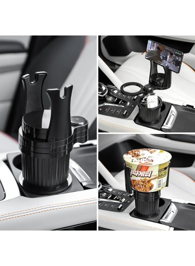 3 in 1 Car Cup Holder for Bottles and Drinks with Adjustable Wireless Charger Base - Black - Image 1