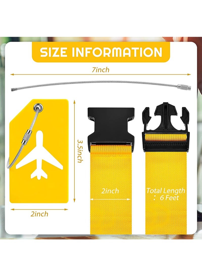Aikanbo 4 Pack Luggage Straps Suitcase Tags Set，Travel Adjustable Suitcase Straps Silicone Luggage Tags with Name ID Card Men Women Travel Accessories（Yellow） - Image 2