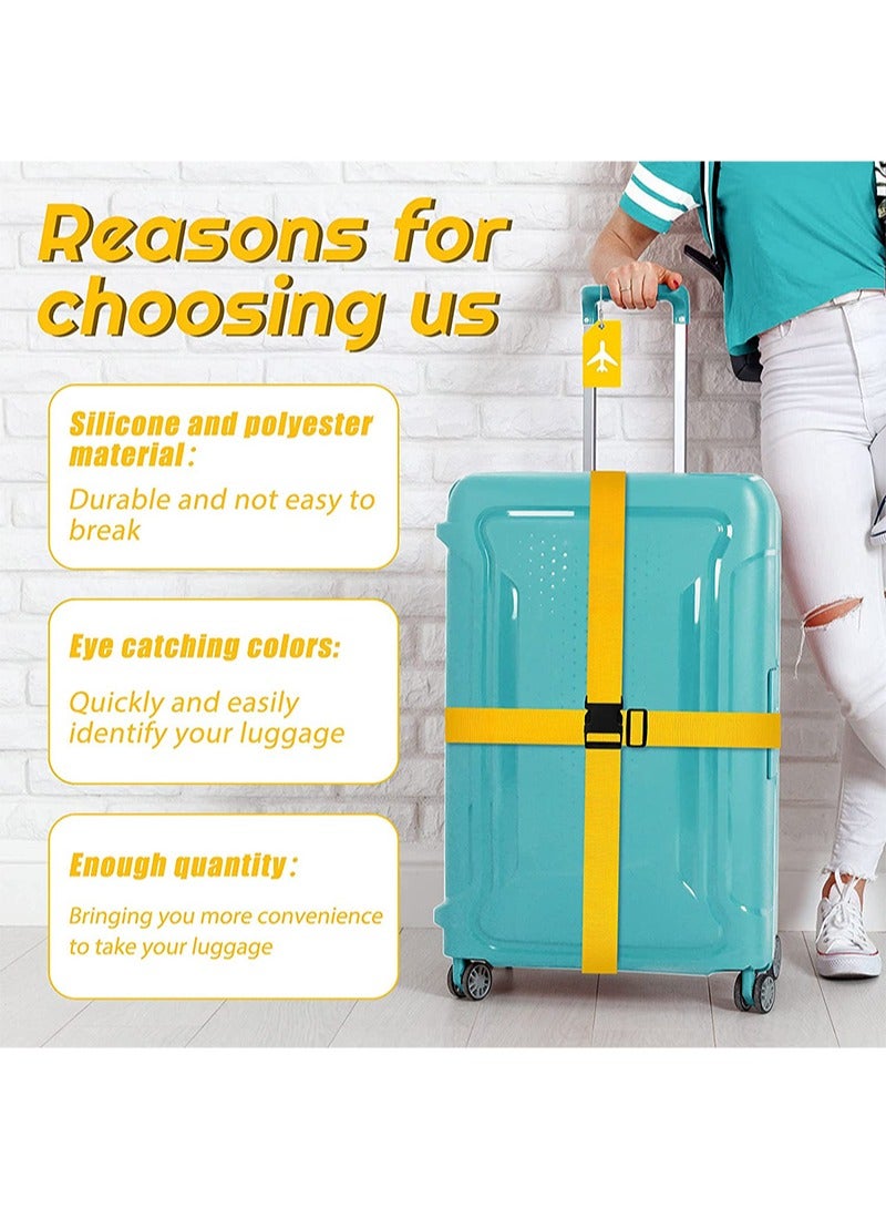 Aikanbo 4 Pack Luggage Straps Suitcase Tags Set，Travel Adjustable Suitcase Straps Silicone Luggage Tags with Name ID Card Men Women Travel Accessories（Yellow） - Image 4