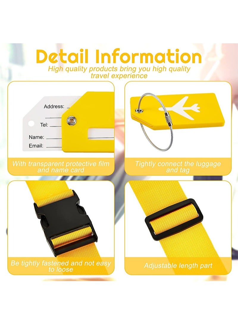 Aikanbo 4 Pack Luggage Straps Suitcase Tags Set，Travel Adjustable Suitcase Straps Silicone Luggage Tags with Name ID Card Men Women Travel Accessories（Yellow） - Image 3