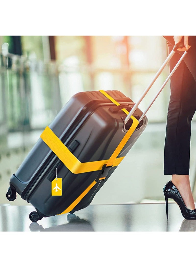 Aikanbo 4 Pack Luggage Straps Suitcase Tags Set，Travel Adjustable Suitcase Straps Silicone Luggage Tags with Name ID Card Men Women Travel Accessories（Yellow） - Image 5