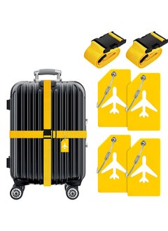 Aikanbo 6 Pack Luggage Straps Suitcase Tags Set, Travel Adjustable Suitcase Straps Silicone Luggage Tags with Name ID Card Men Women Travel Accessories (Yellow)  - Image 1