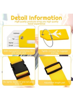 Aikanbo 6 Pack Luggage Straps Suitcase Tags Set, Travel Adjustable Suitcase Straps Silicone Luggage Tags with Name ID Card Men Women Travel Accessories (Yellow)  - Image 3