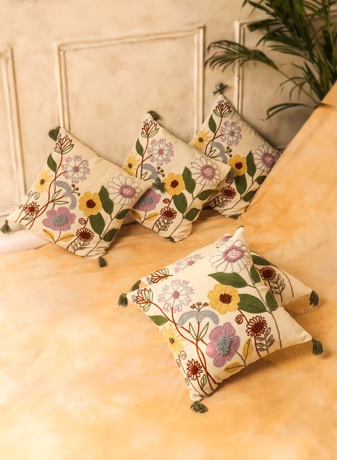 سانسكريتي هومز sanskrutihomes Floral Cotton Cushion Cover - 45x45cm