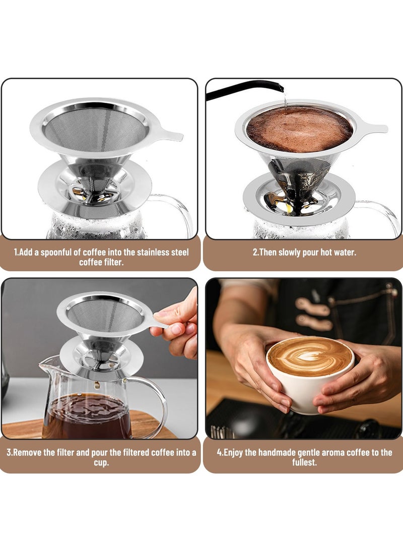 GNAFOTU Coffee Filter-Pour Over Coffee Filter, Stainless Steel Reusable Drip Coffee Filter,Pour Over Coffee Dripper for Manual Production, Coffee Preparation, Coffee Filter Attachment, Easy to Clean  - Image 3