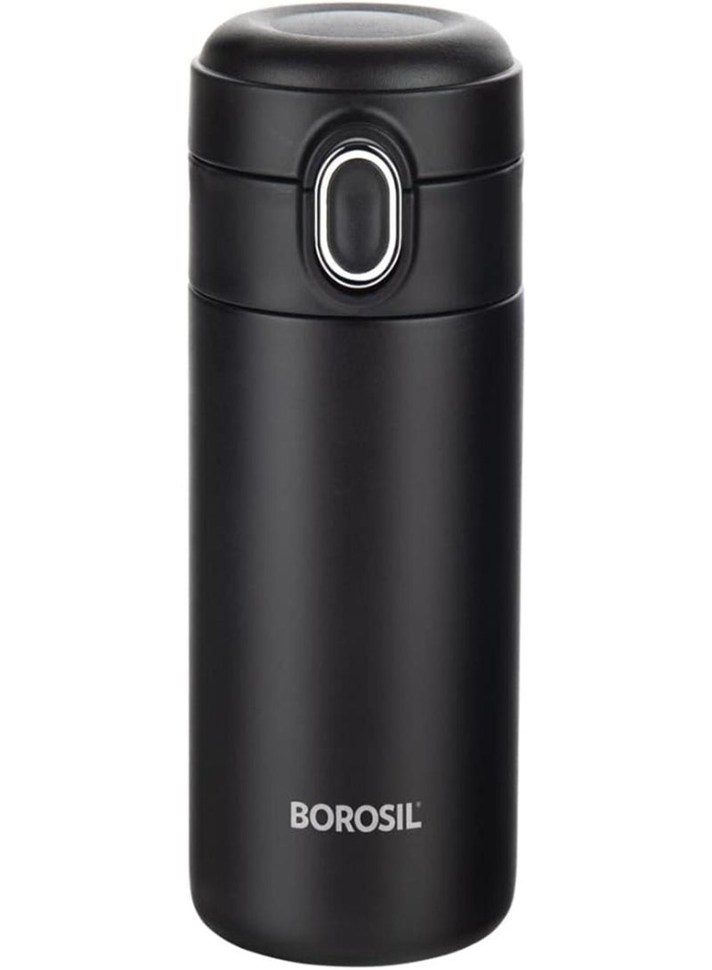 Borosil Traveller 300ml Stainless Steel Water Bottle - Double Wall Vacuum Insulated Flask for Hot & Cold Beverages Black - Image 1