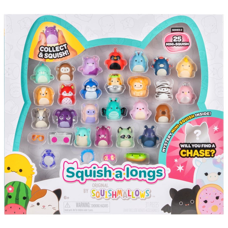 Squish-a-longs 25 Pack - Series 2 - (25) 1â€ Mini-Squish, 5 Accessories, 1 Ring, & 1 Collectorâ€™s Guide - 2 Chase Figures - Collect, Trade, & Play - Image 1
