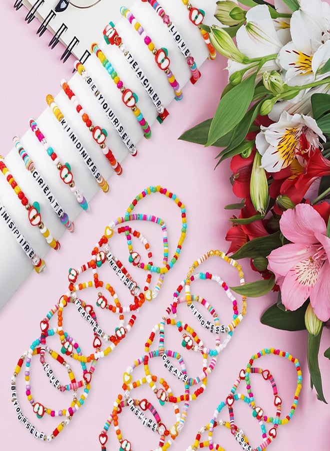 yesaior 24Pcs Teacher Appreciation Bracelets Gift Bulk Thank You Gifts Back to school Beaded Stackable Stretchy Beaded for Women Men (Teacher1) - Image 3
