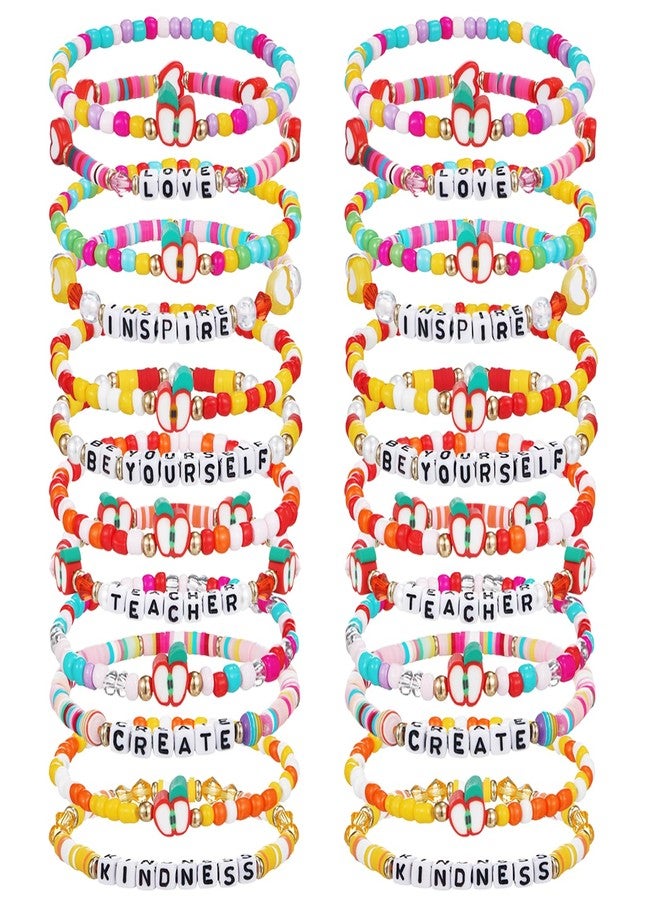 yesaior 24Pcs Teacher Appreciation Bracelets Gift Bulk Thank You Gifts Back to school Beaded Stackable Stretchy Beaded for Women Men (Teacher1) - Image 1