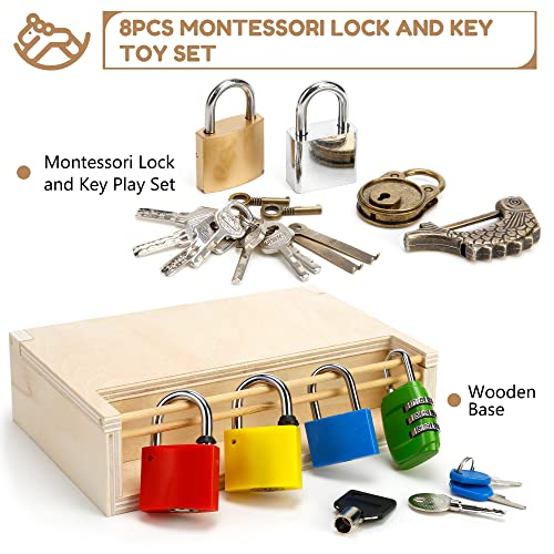 Woodtoe 8 PCS Montessori Lock and Key Toy Montessori Toys for Toddlers 3 4 5 Year Old Kids Tool Set Montessori Materials Preschool Learning Toy Fine Motor Skill Educational Toys for Boy Girl 36 - Image 5