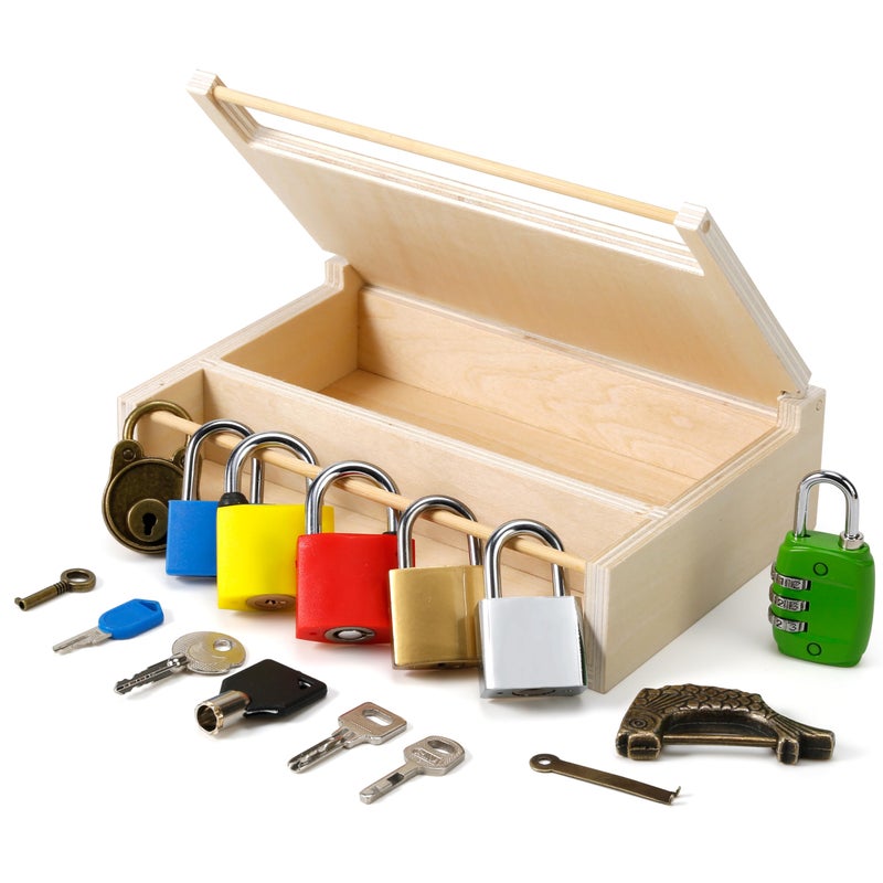 Woodtoe 8 PCS Montessori Lock and Key Toy Montessori Toys for Toddlers 3 4 5 Year Old Kids Tool Set Montessori Materials Preschool Learning Toy Fine Motor Skill Educational Toys for Boy Girl 36 - Image 4