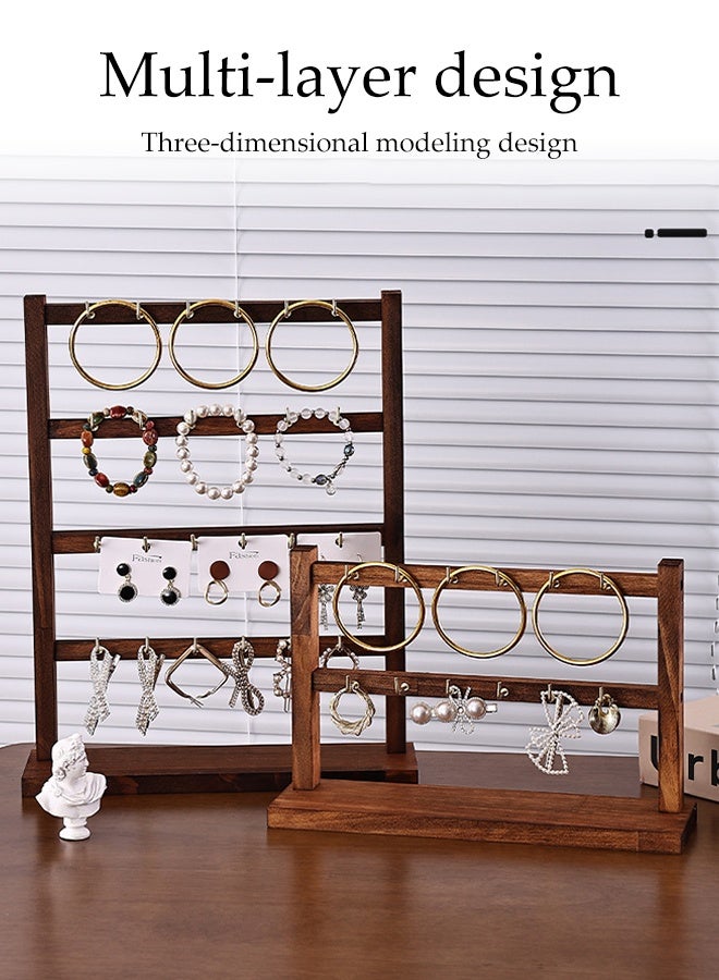 DUNISO 4 Tiers Jewelry Stand Organizer ,Walnut Necklace Holder with Wooden Tray,Display and Storage shelf for  Earring, Necklace ,Ring and Bracelets - Image 5