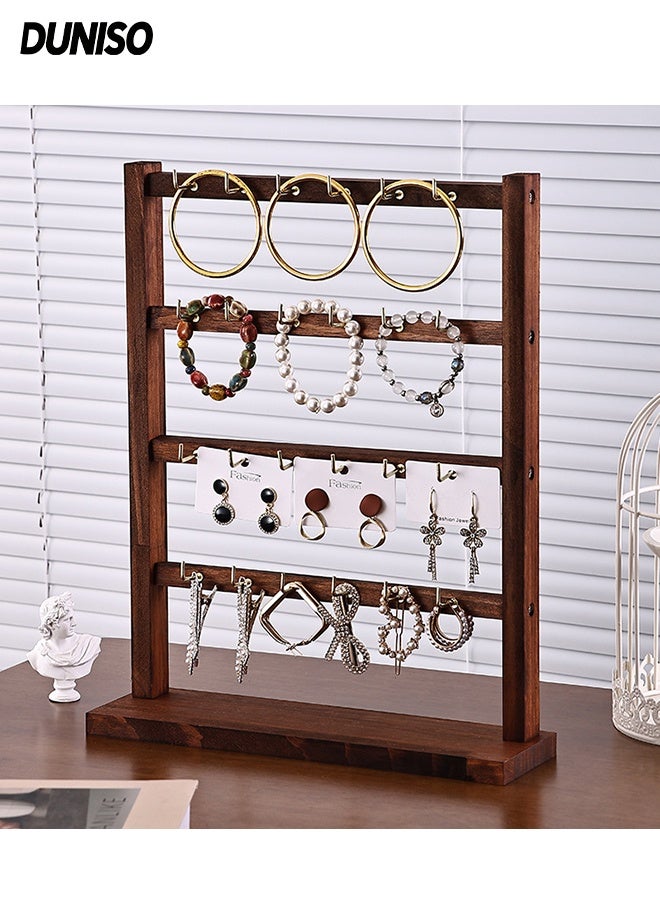 DUNISO 4 Tiers Jewelry Stand Organizer ,Walnut Necklace Holder with Wooden Tray,Display and Storage shelf for  Earring, Necklace ,Ring and Bracelets - Image 1