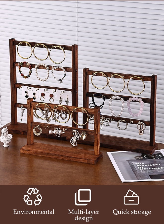 DUNISO 4 Tiers Jewelry Stand Organizer ,Walnut Necklace Holder with Wooden Tray,Display and Storage shelf for  Earring, Necklace ,Ring and Bracelets - Image 4