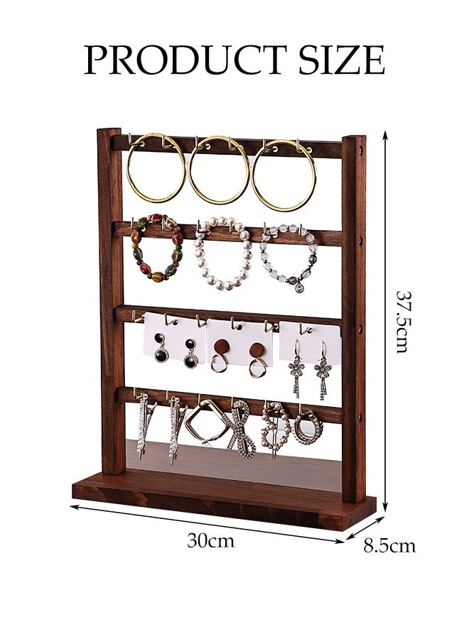 DUNISO 4 Tiers Jewelry Stand Organizer ,Walnut Necklace Holder with Wooden Tray,Display and Storage shelf for  Earring, Necklace ,Ring and Bracelets - Image 2