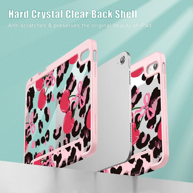 Mektron Case for 2025 iPad 11 inch (A16 Chip) 11th Gen Fit iPad 10th Gen 10.9 inch 2022, Buit in Pencil Holder with Shockproof Cover Clear Shell + Trifold Stand, Cherry & Cheetah - Image 4