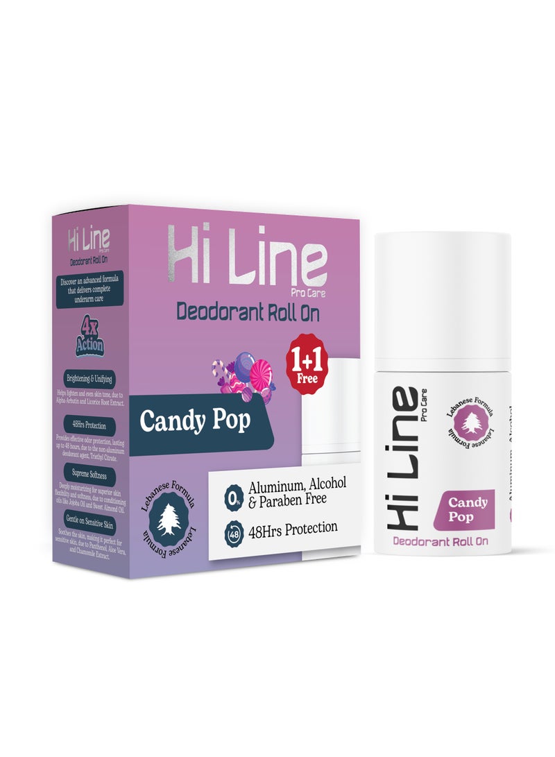 هاي لاين برو كير مزيل عرق رول أون (كاندي بوب) 50 مل خالي من الألومنيوم حماية 48 ساعة لطيف على البشرة الحساسة - رائحة حلوة - عرض 1+1.