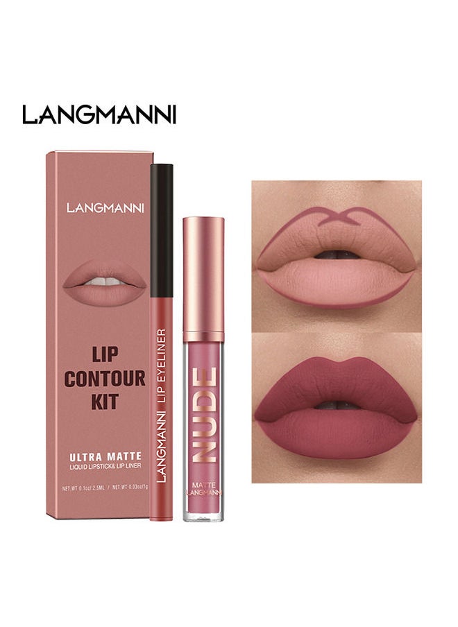 LANGMANNI - Lip Liner and Lipstick Makeup Set, Velvety Matte Liquid Lipsticks and Matching Smooth Lip Liner One Step Lips Makeup Kits Waterproof Long Lasting Matte Lipstick Gift Set(#03) - Image 1