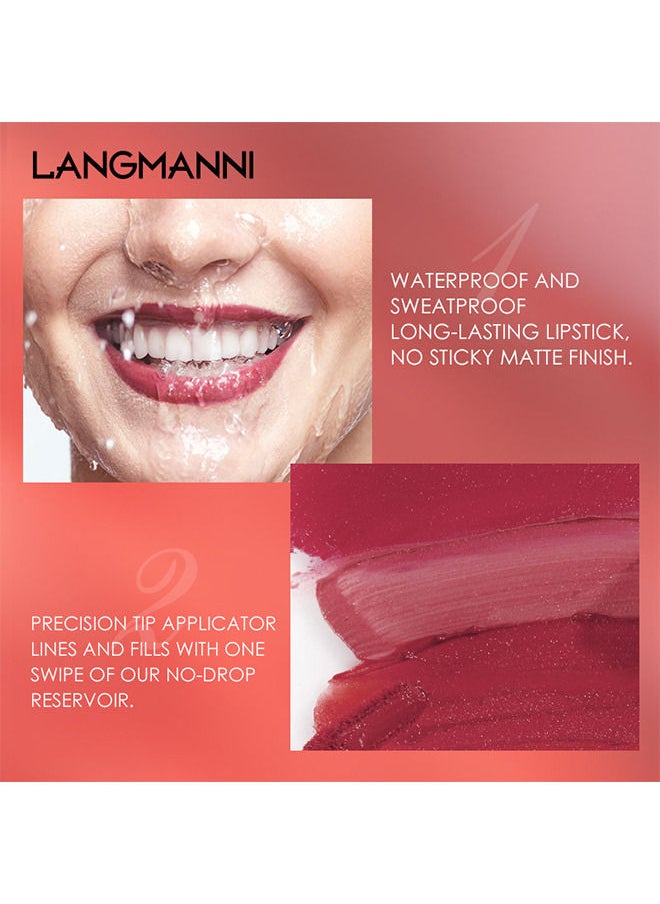 LANGMANNI - Lip Liner and Lipstick Makeup Set, Velvety Matte Liquid Lipsticks and Matching Smooth Lip Liner One Step Lips Makeup Kits Waterproof Long Lasting Matte Lipstick Gift Set(#03) - Image 1