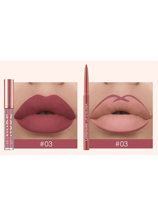 LANGMANNI - Lip Liner and Lipstick Makeup Set, Velvety Matte Liquid Lipsticks and Matching Smooth Lip Liner One Step Lips Makeup Kits Waterproof Long Lasting Matte Lipstick Gift Set(#03) - Image 1