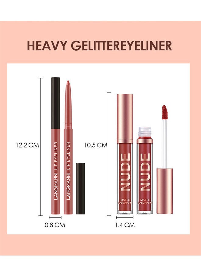 LANGMANNI - Lip Liner and Lipstick Makeup Set, Velvety Matte Liquid Lipsticks and Matching Smooth Lip Liner One Step Lips Makeup Kits Waterproof Long Lasting Matte Lipstick Gift Set(#03) - Image 1