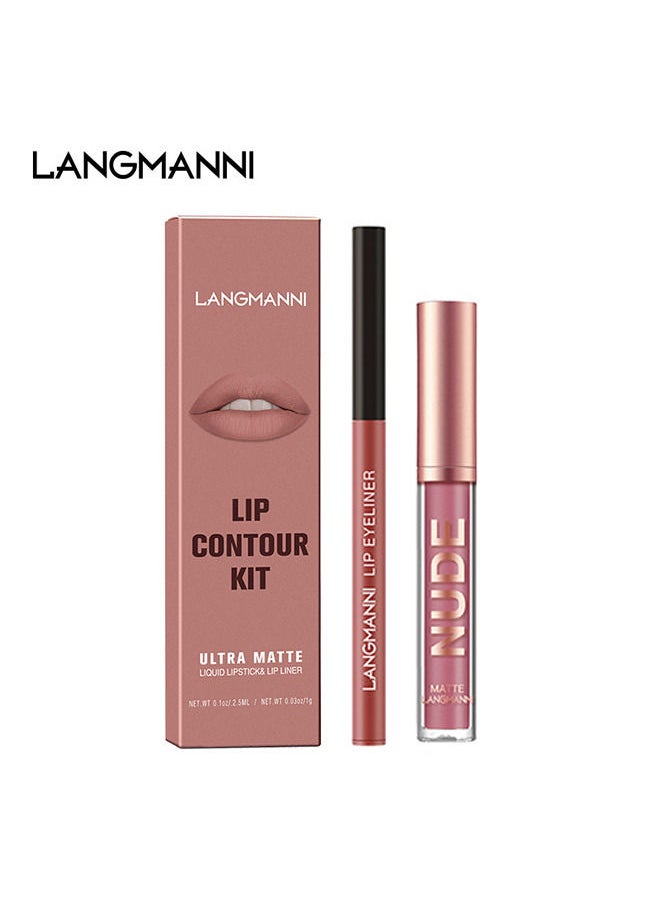 LANGMANNI - Lip Liner and Lipstick Makeup Set, Velvety Matte Liquid Lipsticks and Matching Smooth Lip Liner One Step Lips Makeup Kits Waterproof Long Lasting Matte Lipstick Gift Set(#03) - Image 1