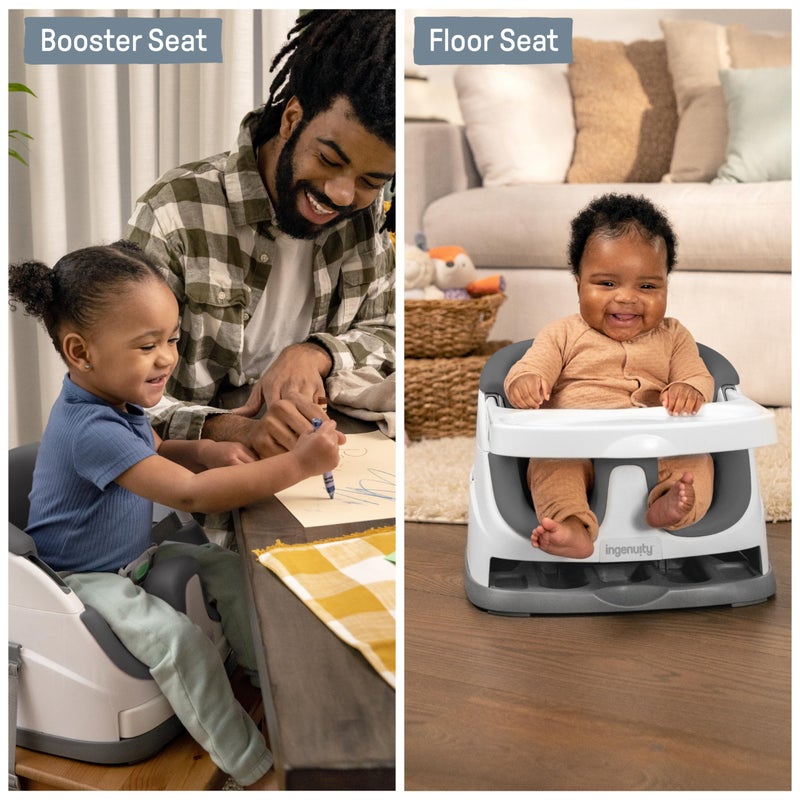 Ingenuity Baby Base 2-in-1 Booster Feeding and Floor Seat with Self-Storing Tray - Slate - Image 2