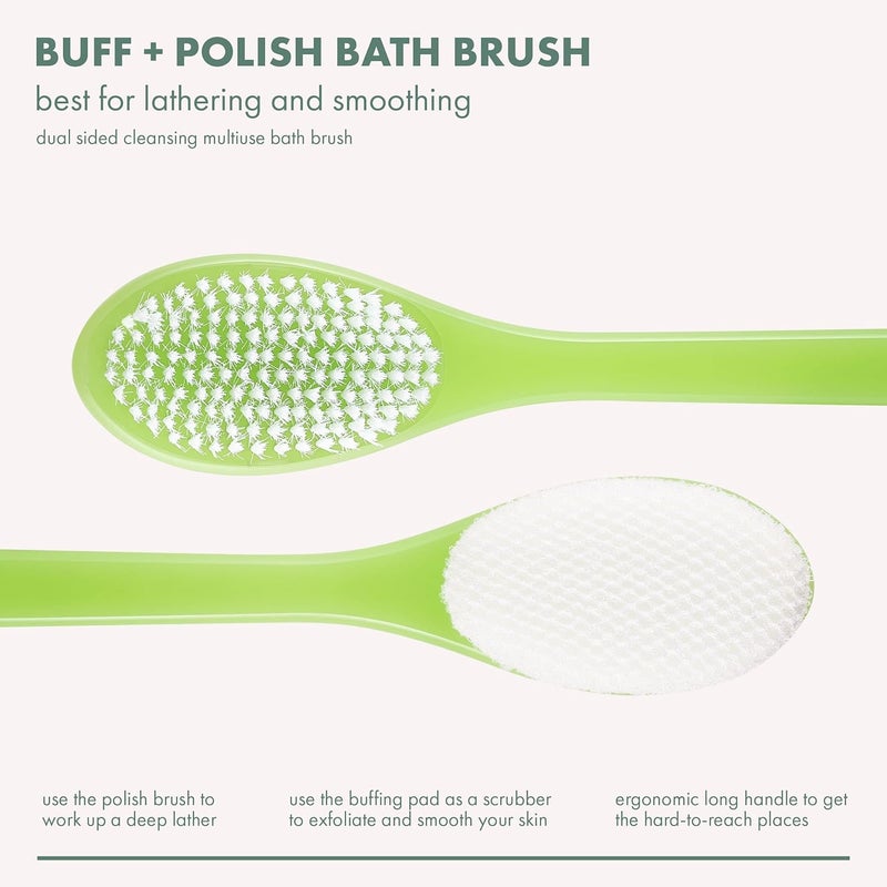 EcoTools Buff and Polish Bath Brush Exfoliating Helps Promote Circulation Dual Sided Brush for Healthy Looking Skin Bath Shower Body Brush For Men Women Green Cruelty Free 1 Count - Image 3