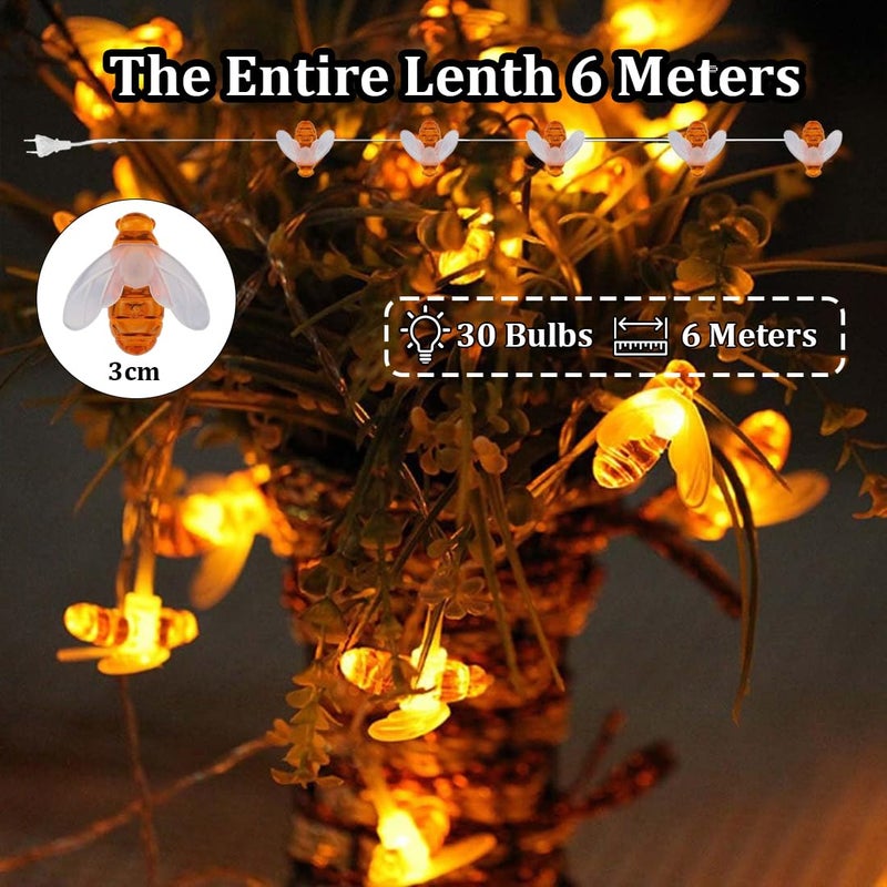 fizzytech أضواء خيط نحلة بلاستيكية لتزيين المنزل لعيد ديوالي لحفلة عيد ميلاد ديوالي عيد الميلاد نافراتري هدية عيد الحب إضاءة تزيين المنزل (30 LED نحلة WW) - Image 4