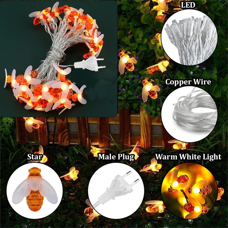 fizzytech أضواء خيط نحلة بلاستيكية لتزيين المنزل لعيد ديوالي لحفلة عيد ميلاد ديوالي عيد الميلاد نافراتري هدية عيد الحب إضاءة تزيين المنزل (30 LED نحلة WW) - Image 3