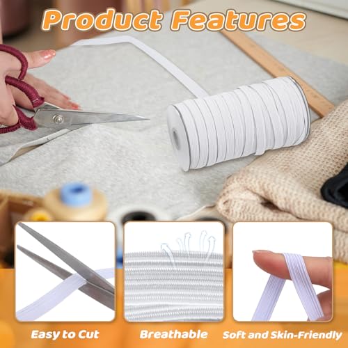 Coopay 45 Yards Length 1/2" Width Elastic Bands Flat Elastic Cord Rope Heavy Stretch Spool Knit for Sewing DIY Projects, Arts & Crafts (White, 1/2 Inch) - Image 4