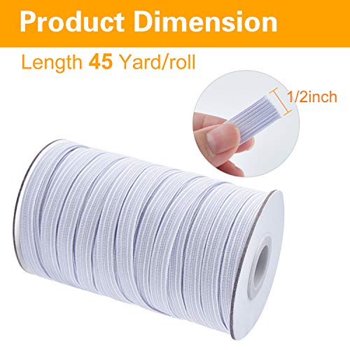Coopay 45 Yards Length 1/2" Width Elastic Bands Flat Elastic Cord Rope Heavy Stretch Spool Knit for Sewing DIY Projects, Arts & Crafts (White, 1/2 Inch) - Image 2