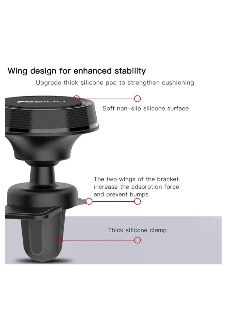 Yesido Mobile Magnetic Car Holder Black, 360 Degree Magnetic Mount Air Vent Cradle Compatible with iPhone 12 mini/12/12 pro, Samsung Galaxy S21/20 or Note Ultra, Huawei and more - Image 2