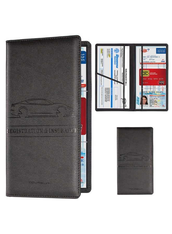FDTY Car Registration and Insurance Card Holder, Vehicle License Document Glove Box Compartment Organizer, Interior Car Accessories for Women Men Teens (Black) - Image 1