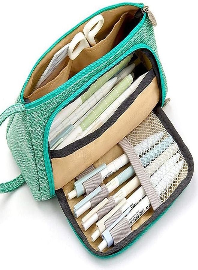 Womdee Pencil Case, Big Capacity Storage Bag Pen Pouch Holder Large Storage Stationery Organizer for School Supplies Office Teen Girls College School Boys Adult (Green)