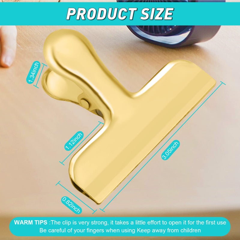 Funfery 8 Pack 3 Inch Stainless Steel Gold Chip Clips Bag Clips Large Clips for Food Packages,Food Clip Kitchen Clips for Snack,Home&Office Clips for Paper,Strong Metal Chip Snack Clips Heavy Duty - Image 5